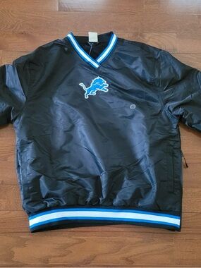 NFL Detroit Lions Black Windbreaker with Light Blue and White Trim